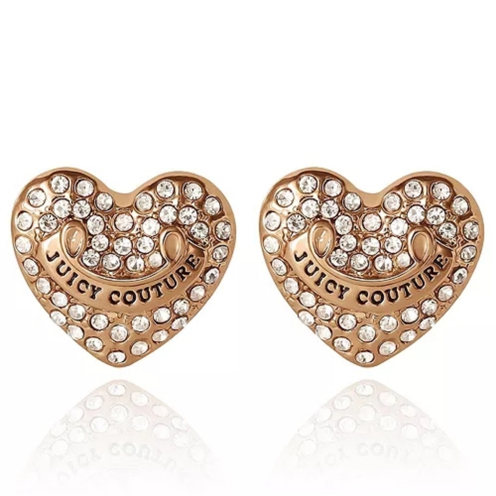 NEW NWT Juicy Couture Crystal-Studded Gold Heart Earrings